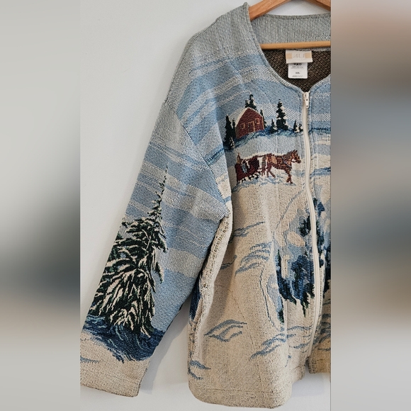 Vintage Arts Unlimited Sportswear Winter Scenic Tapestry 100% Cotton Jacket XXL - Picture 4 of 14